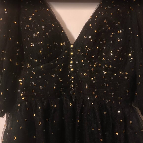 Xijun Women's Sparkly Starry Tulle Puffy Sleeve Prom Dress 8 - Picture 6 of 9